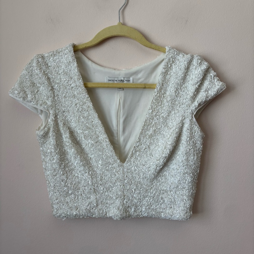 Dress the Population White Sequin Crop Top
